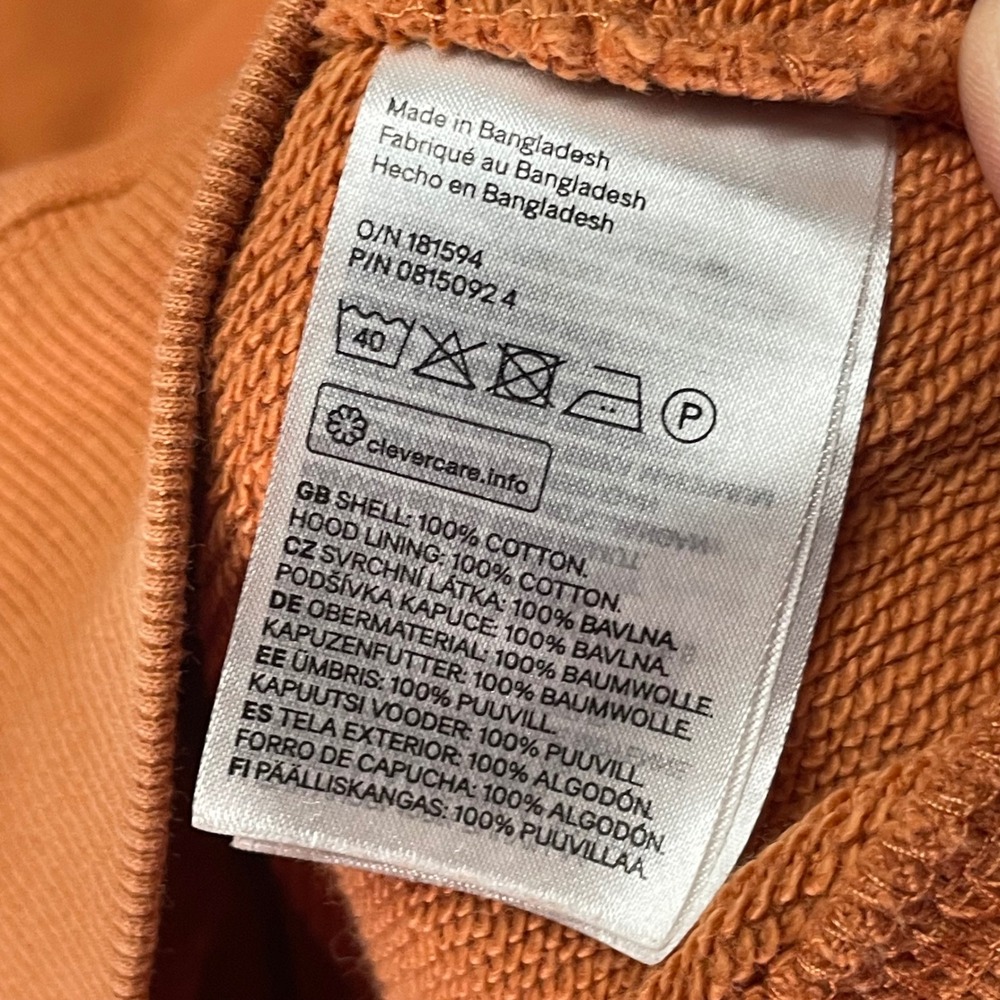 H&M Hoodie Mens Large Orange Pullover Cotton Slim Fit French Terry Drawstring - Picture 7 of 8